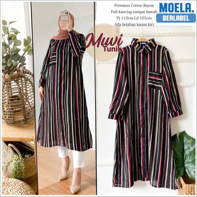 Muvi tunik motif salur stripe garis by Moela