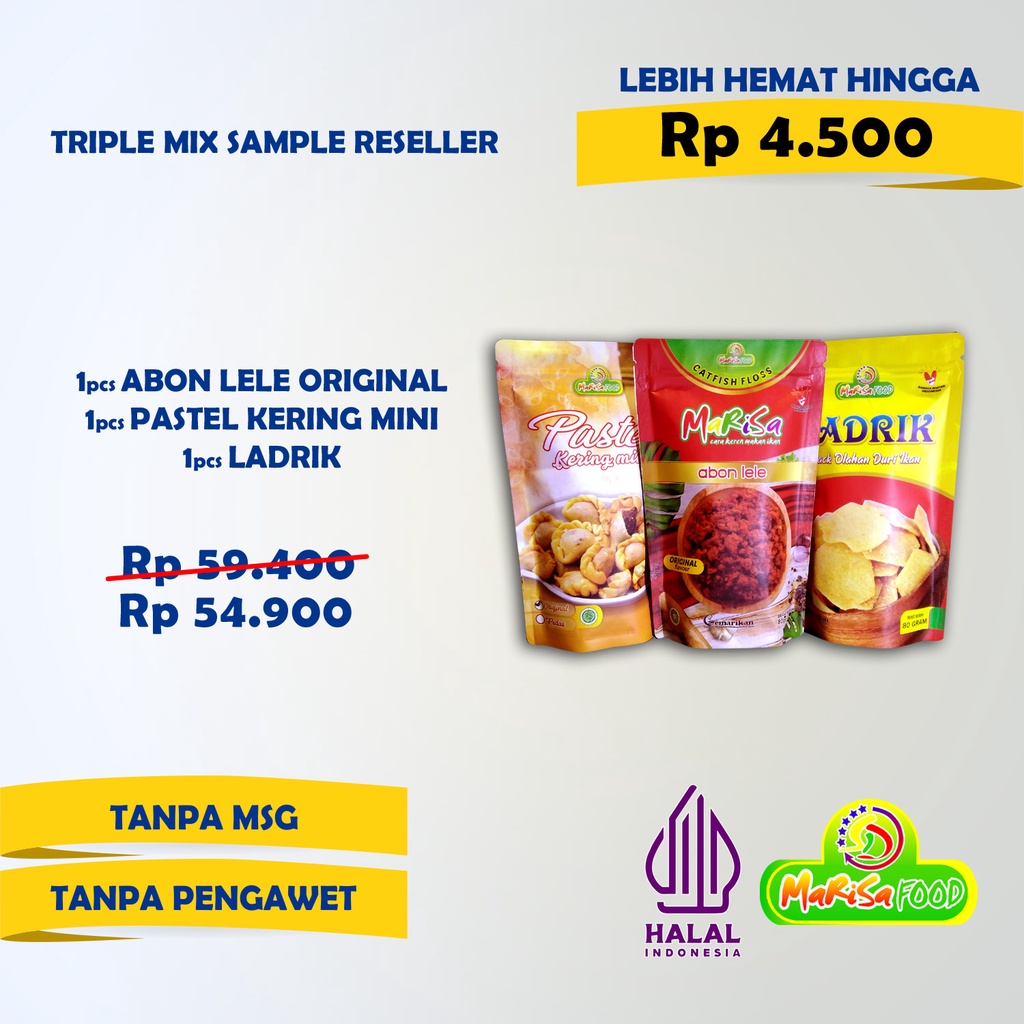 

Paket Camilan Klasik gemarikan Abon Ikan, Pastel Kering Mini isi Abon dan Ladrik-Snack Olahan Tulang Ikan Non MSG