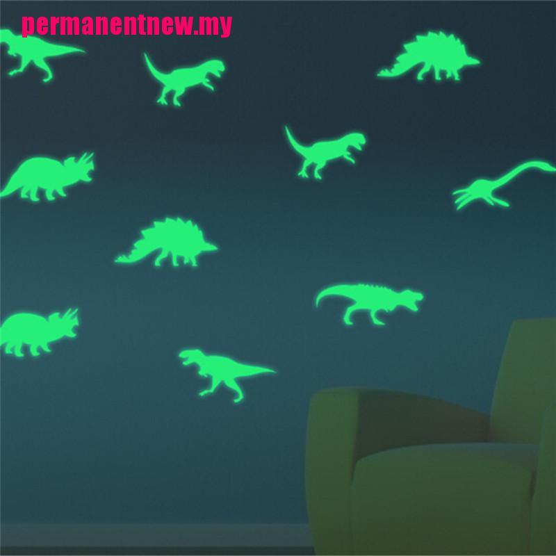 9 Pcs / set Stiker Dinding Desain Dinosaurus Glow in the Dark Untuk Dekorasi Kamar Anak