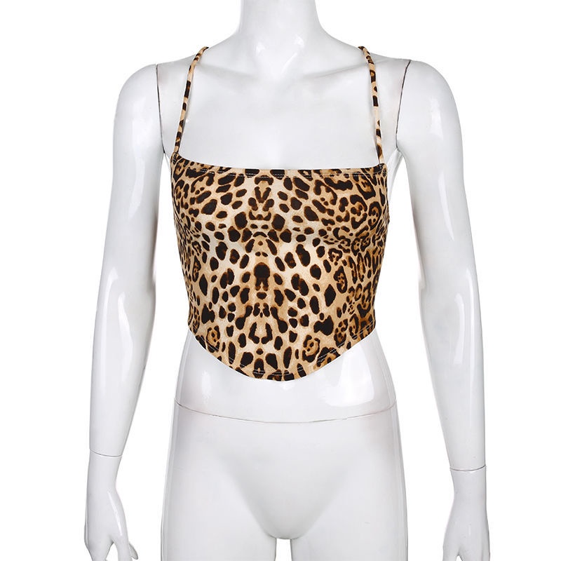 impor Eropa dan Amerika leopard print rompi suspender backless cross straps sexy tube top bottoming