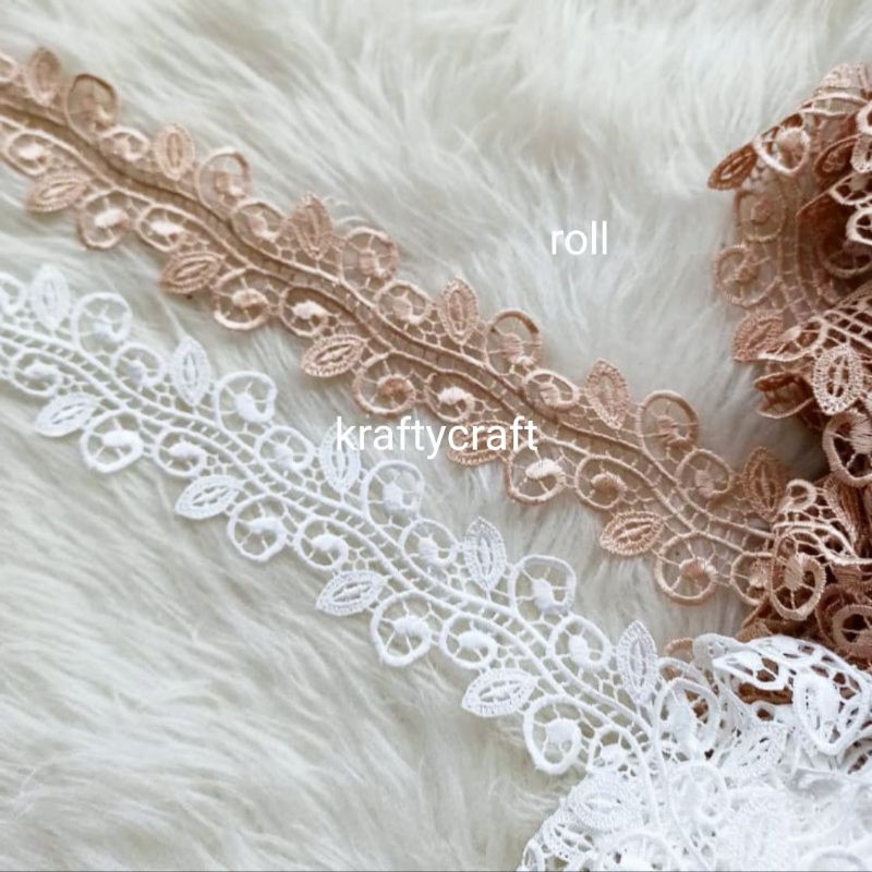 renda gyper giper brokat prada rajut untuk mukena hijab khimar gamis mukenah harga ROLL