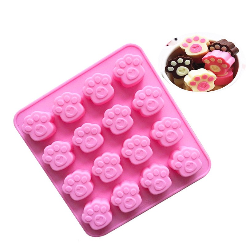 16 holes Pink Pet Cat Dog Paws Silicone Mold / Silicone Cat Dog Paws Molds /Non-stick Ice Cube Mould / Candy Baking Mold / Cake Decorative Tools Cookie Chocolate Mould