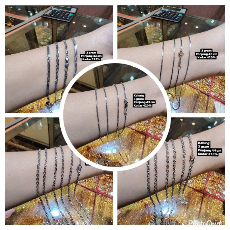 Kalung emas putih 3 gram kadar 375/420