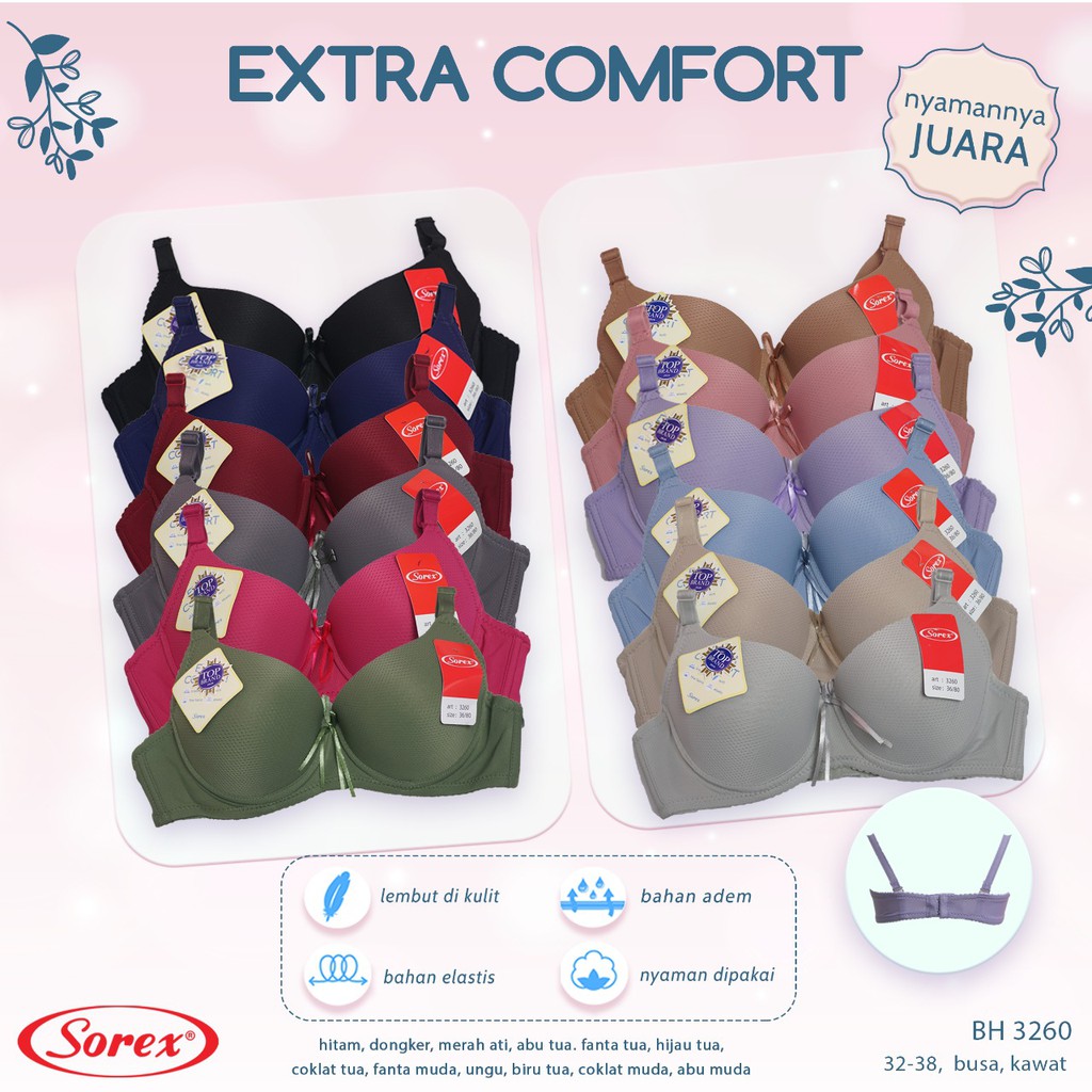 Bh Bra Sorex 3260 (Cup Sedang) Extra Comfort | Busa Sedang Pakai Kawat | Basic