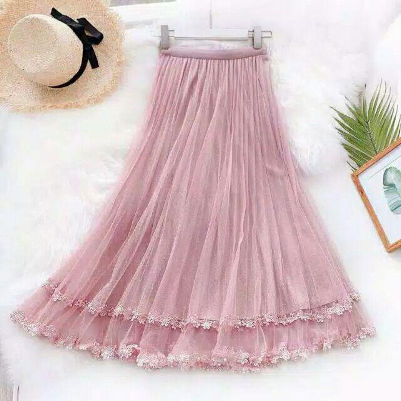 ROK TUTU MUTIARA RENDA MELATI WANITA DEWASA PANJANG MURAH BAHAN TILE IMPORT BERKUALITAS