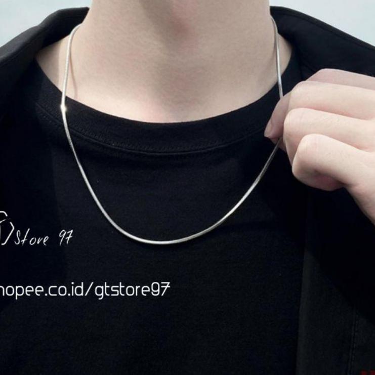 FR.01Jn22ᴱ– Kalung Titanium Pria Silver Perak Emas Putih Anti Karat Wanita Kalung Pria Cowok Keren K