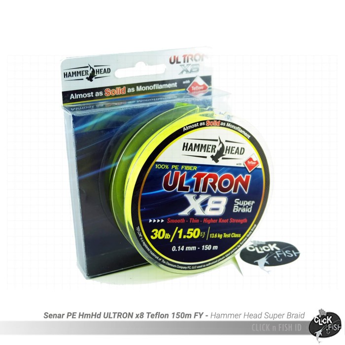 Senar PE#1.5 HammerHead ULTRON X8 30lbs0.14mm - 13.6kg F Yellow -150m