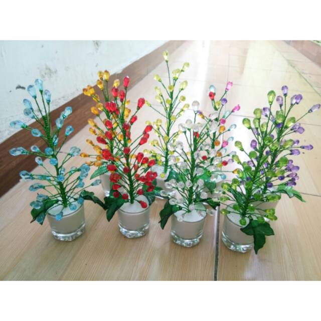 Bunga pohon kristal manik akrilik pot kaca