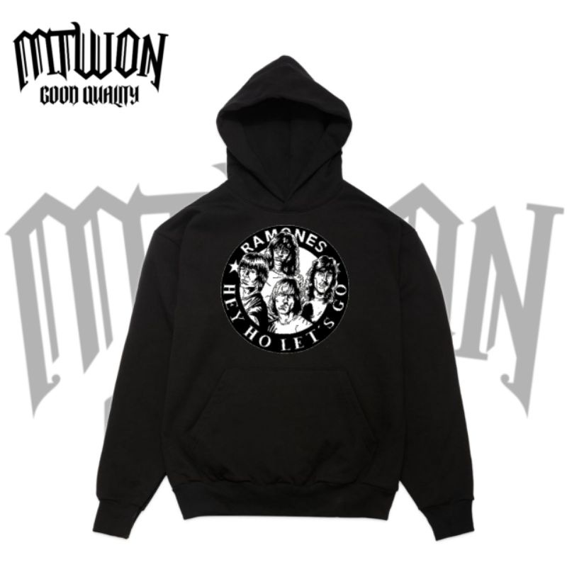 Jaket Hoodie band RAMONES punk metal rock music jacket non Zipper hitam pria wanita dewasa tee katun