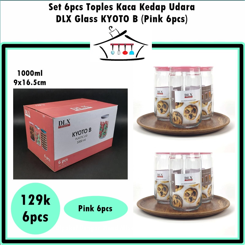 [Set 6pcs] Toples Kac Kedap Udara DLX Glass Kyoto B 1000ml