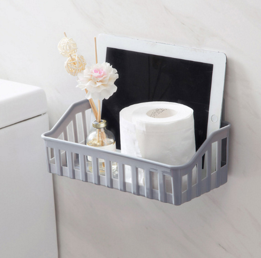 Rak Organizer Multifungsi Dipasang Dinding Bebas Paku Penyimpanan Hemat Ruang Drain Rack Kamar Mandi Hiasan Dinding Self Adhesive Storage Box