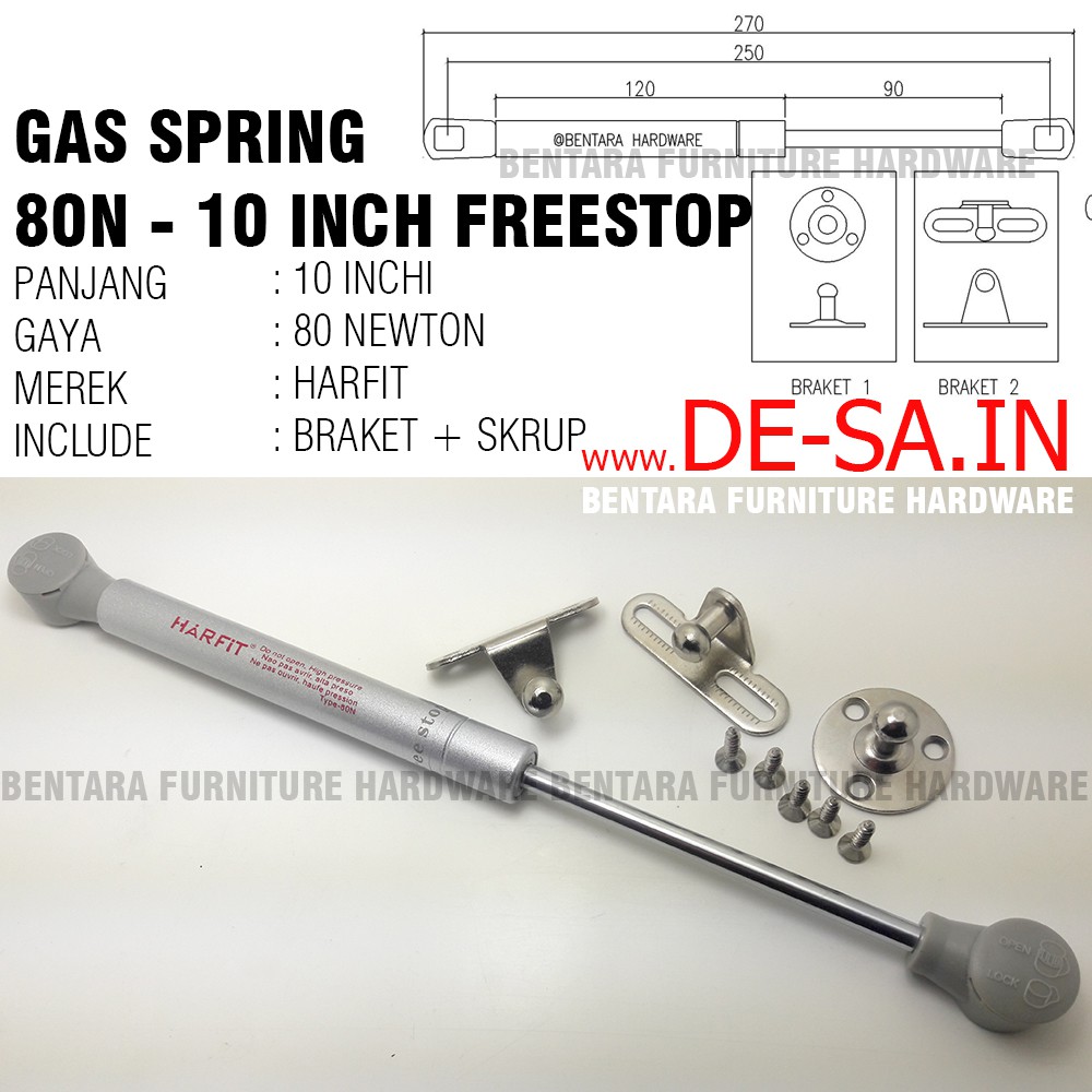 Harfit 10 Inchi x 80 Newton Gas Spring Free Stop Hidrolik - Upward Hidrolik Pintu Kabinet Jok Motor