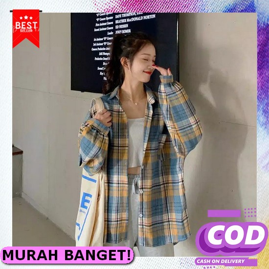 Baju Atasan Blouse Kemeja Cewek Terbaru Haidy Combine Oversize Tartan  Afi - Ec - Oversize Kemeja