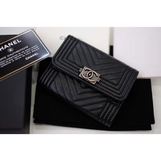 Authentic Chanel Boy Chevron Caviar Small Wallet