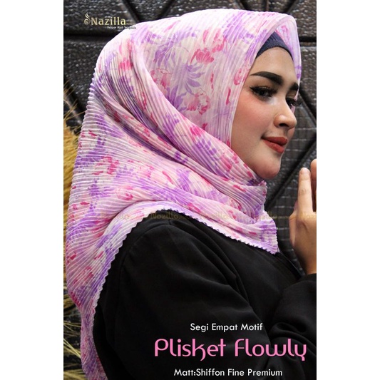 Jilbab Segi Empat Motif Plisket Polycatton Ori Nazilla-Flowly lavender