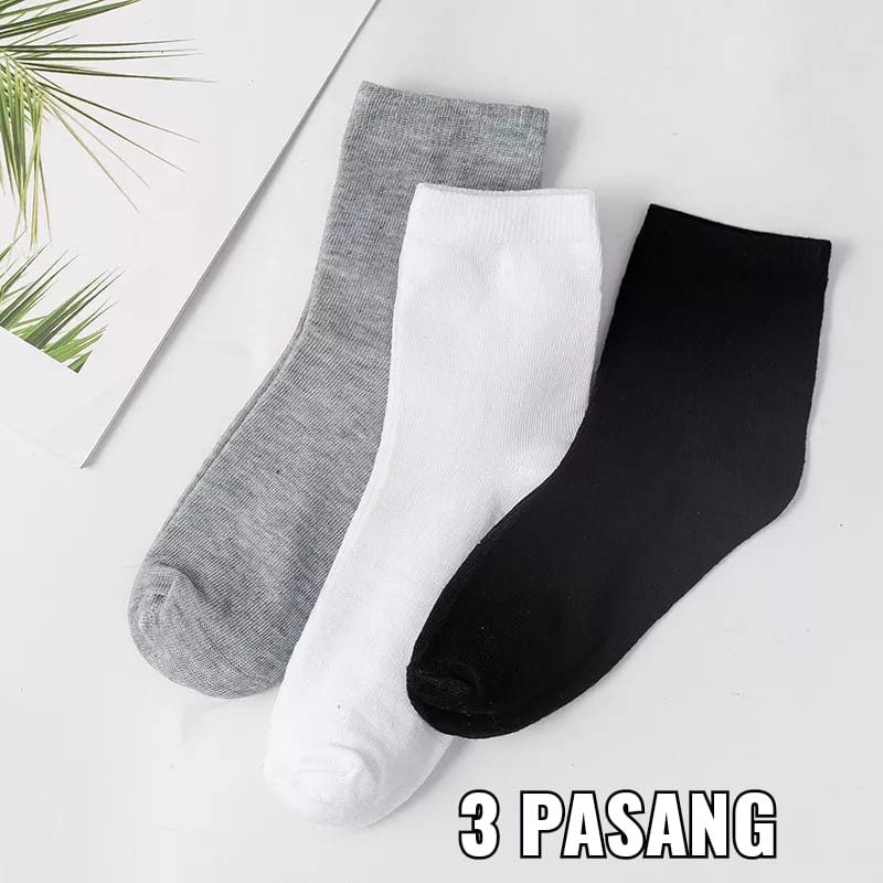 3 Pasang Kaos Kaki Olah Raga Cowok Polos Diatas Mata Kaki Kaos Kaki Sekolah Murah Polos Hitam Putih Abu Men Socks Kaus Kaki Kerja Pria Dewasa Kaus Kaki Sport