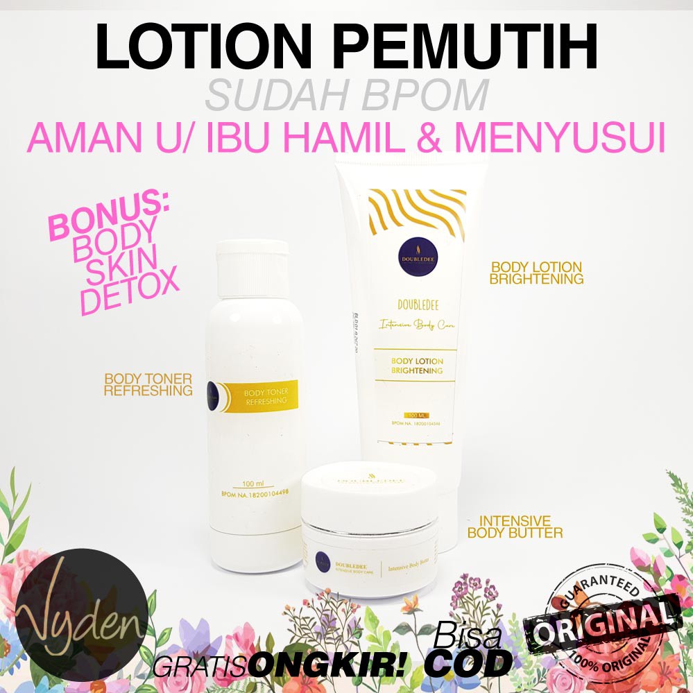 DOUBLEDEE Paket Lotion Pemutih Badan BONUS Glowing Original BPOM Ibu Hamil Menyusui 3 Produk MURAH