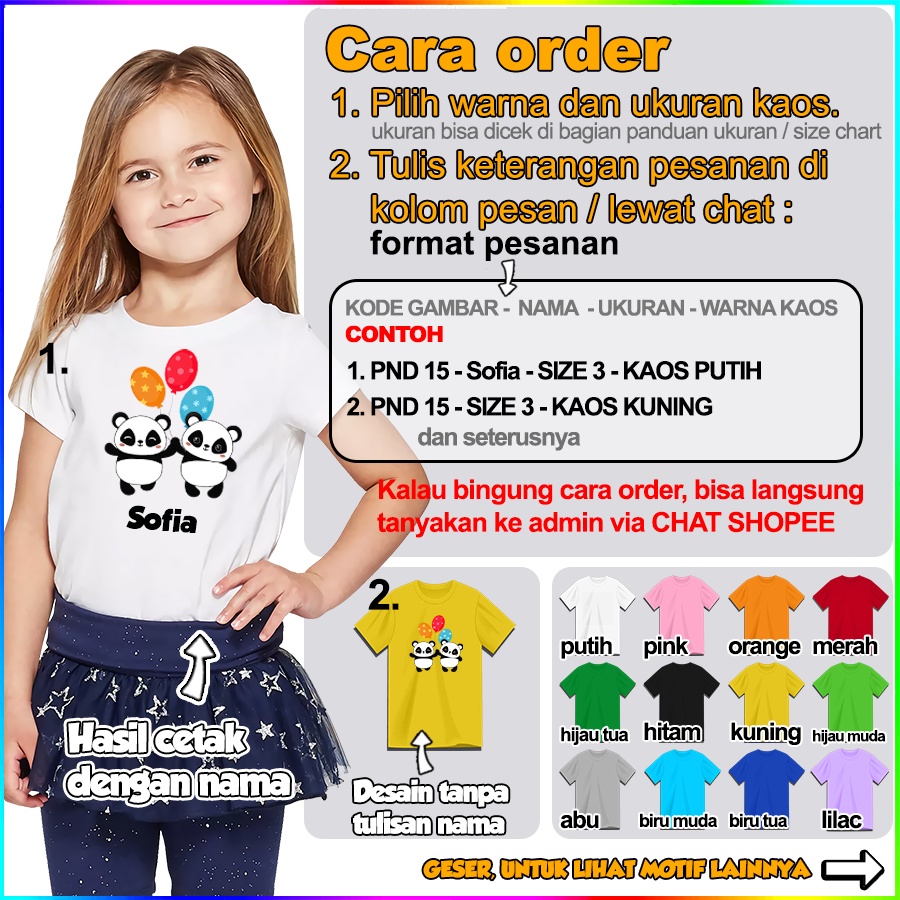 Baju Kaos ANAK DAN DEWASA PANDA COUPLE (FREE NAMA)