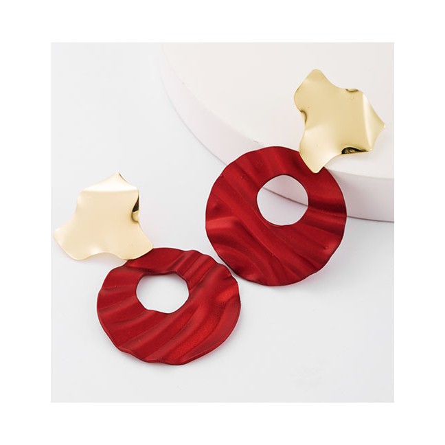 LRC Anting Tusuk Fashion Brown Hollow Round Water Ripple Alloy Irregular Earrings D86687