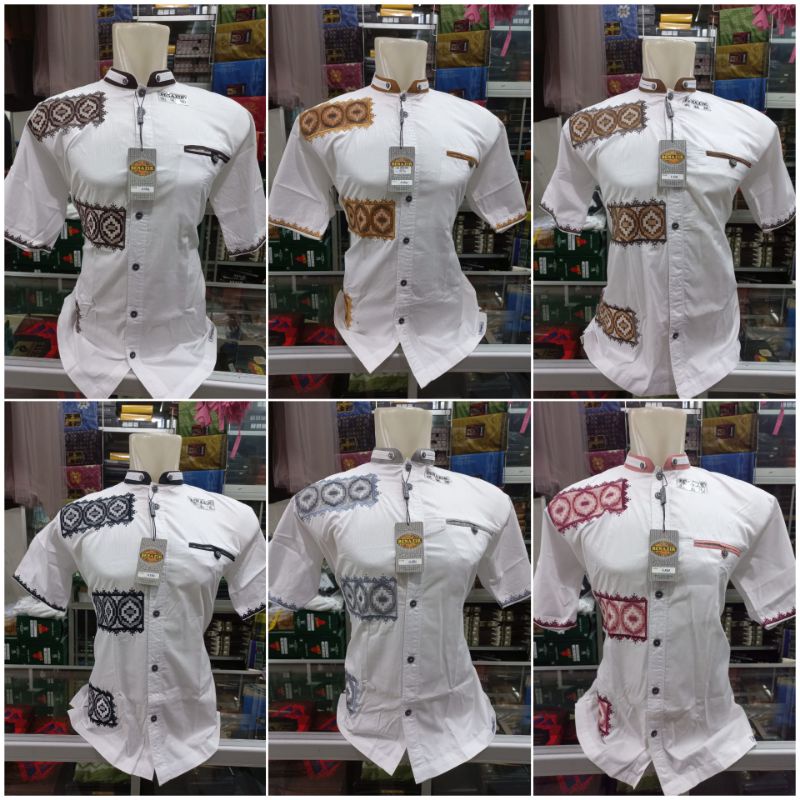 Baju Koko Takwa Pria Katun Pendek Putih Bordir Benazir Alaska