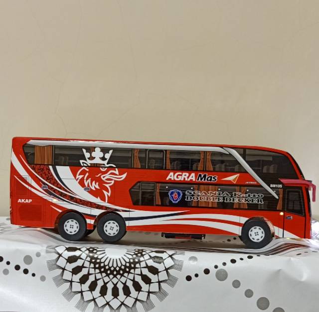 BEST SELLER miniatur Bus bis  Agra mas double Decker + Lampu