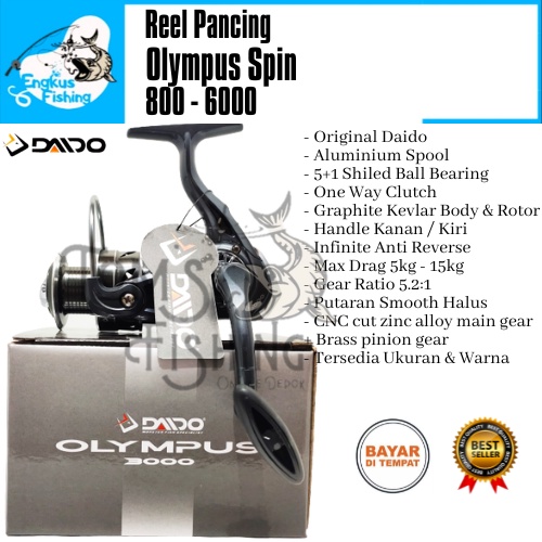 Reel Pancing Daido Olympus Spin 800 - 6000 (5+1 Bearing) One Way Aluminium Spool - Engkus Fishing