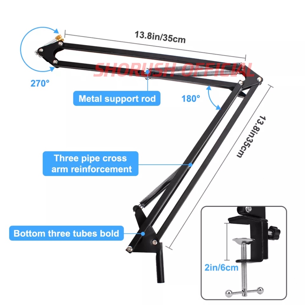 Shorush Arm Stand NB-35 Suspensi Mikrofon Stand mic BM800 BM700 Jepit Meja Stand Lipat Suspension Microphone