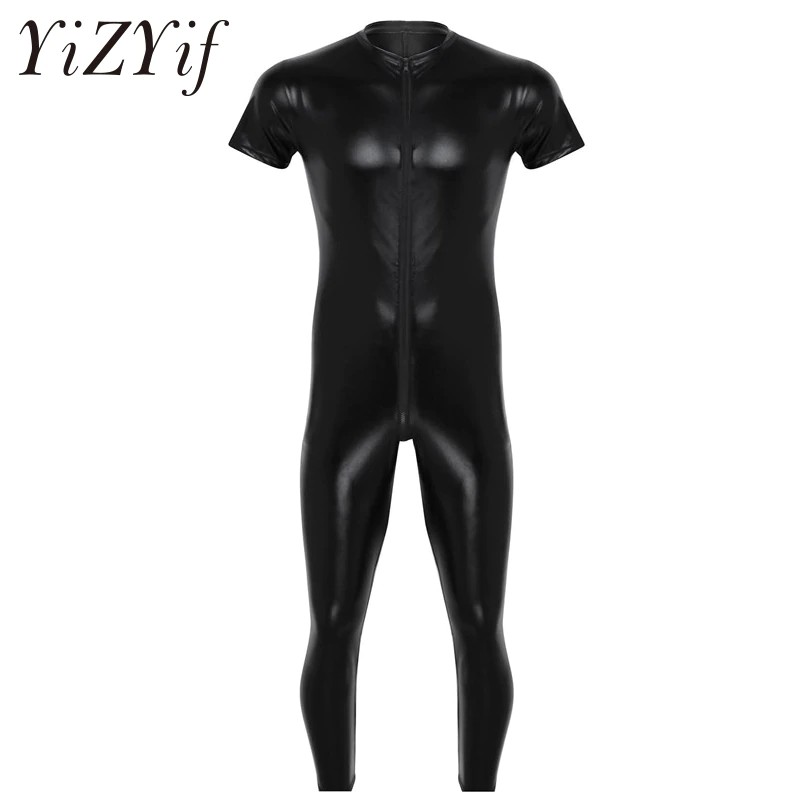 Jual Bebas Ongkir Yizyif Sexy Stretchy Bodystocking For Mens Wetlook Leather Latex Catsuit Gay 3690