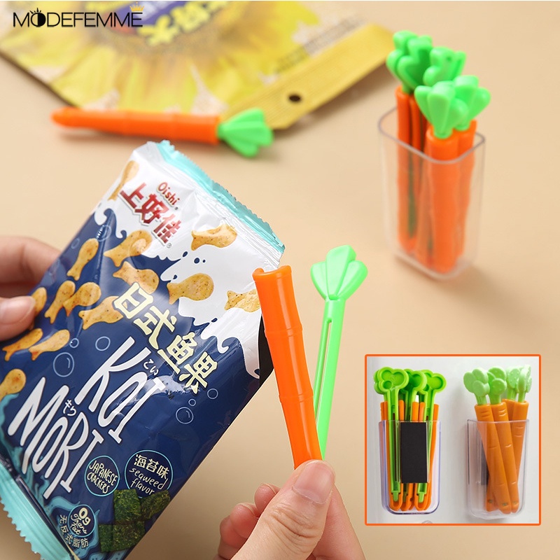 5pcs / Set Klip Segel Kantong Makanan Bentuk Wortel Reusable Untuk Kulkas