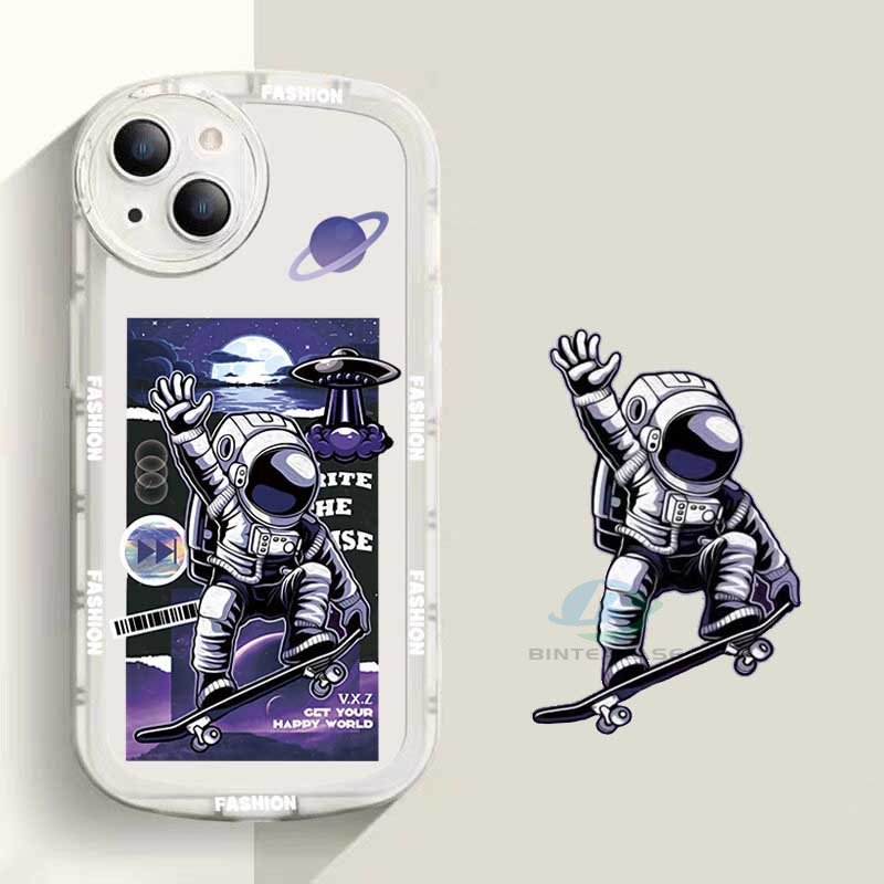 Case Bahan TPU Motif Astronaut Skateboard Untuk OPPO A57 2022 A15 A16 A16K A54 A53 A12 A5S A7 A3S A31 A52 A83 A92 A37 F9 A1K F1s