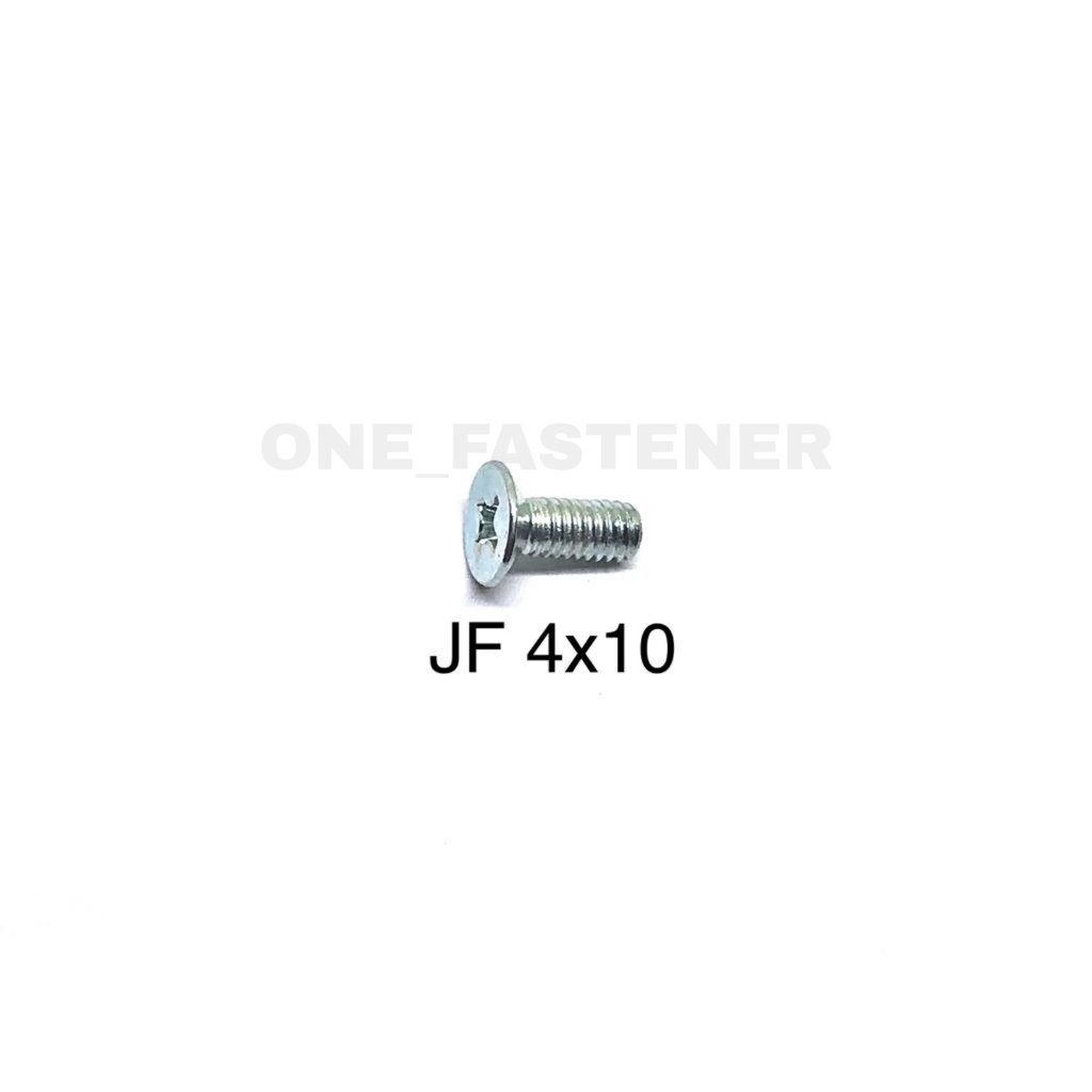 100 pcs Baut JF M4x10 PUTIH obeng kembang kepala rata plus m4 4mm 1cm