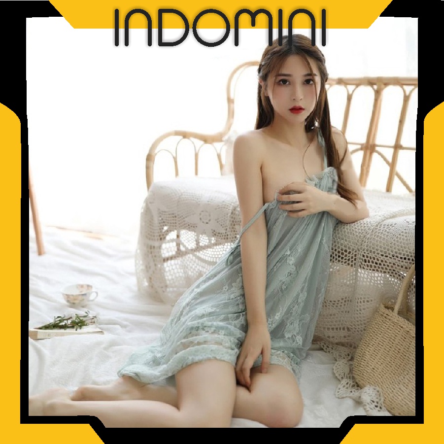 INDOMINI B068 Lingerie Dress Satin Mini Deep V Baju Tidur Import Pakaian Wanita bahan lembut