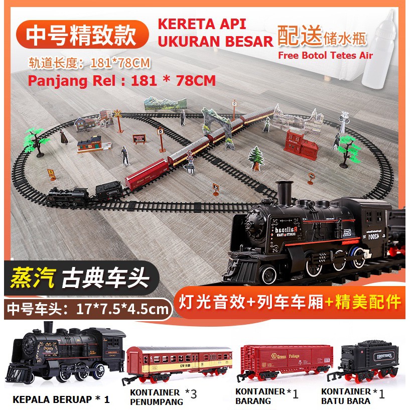 MAINAN KERETA API BERUAP BERASAP UKURAN BESAR BERSUARA DAN BERCAHAYA - RAILKING TRAIN  - MAINAN ANAK