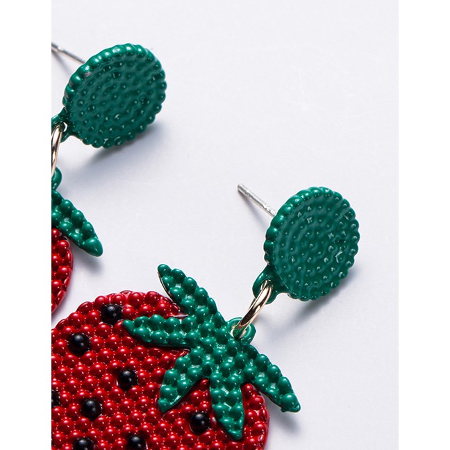 LRC Anting Tusuk Fashion Red Alloy Spray Paint Strawberry Earrings F63360