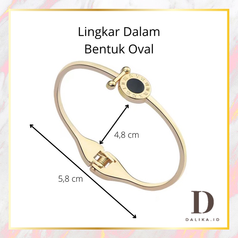 Gelang Tangan Wanita Bulat Hitam Huruf Romawi Black Circle Dalika