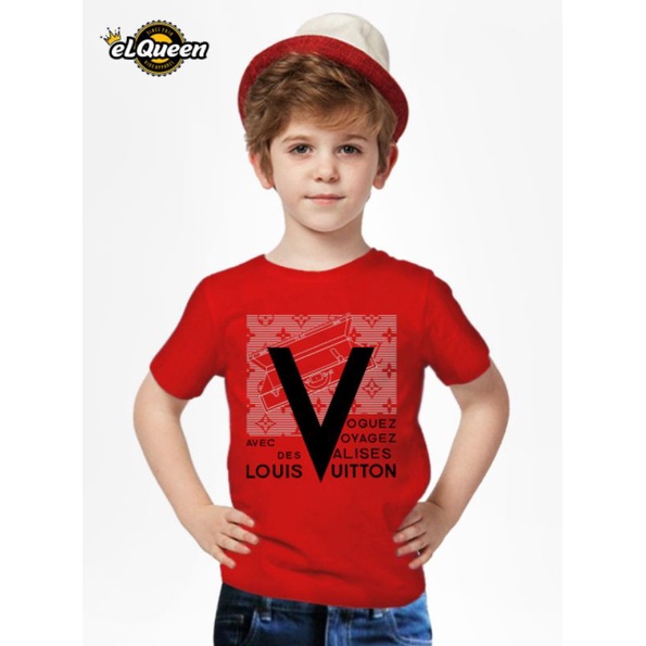 PROMO BAJU ORIGINAL ELQUEEN KAOS ANAK MOTIF DISTRO/LV MERAH LENGAN PENDEK 1-10 TH