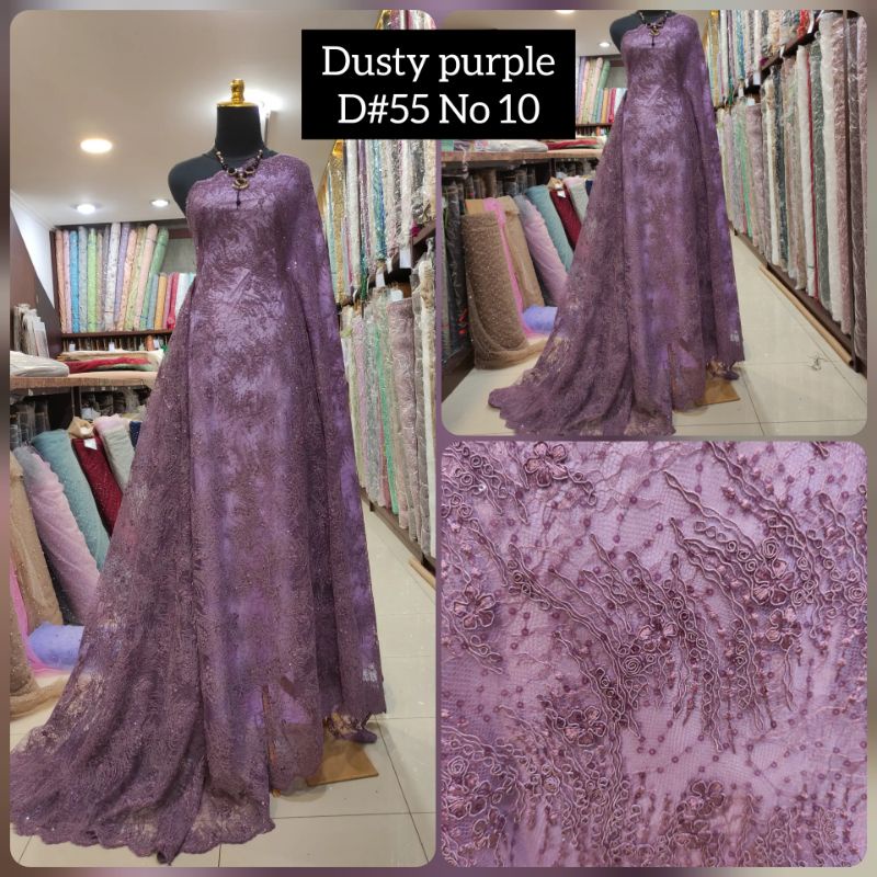 Kain Tile Brokat Chantily Bordir Payet D#55 No 10 Dusty Purple