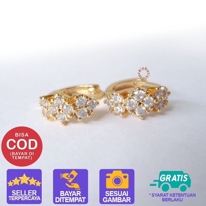 Lovelybutik - Anting Jepit Xuping Wanita Dewasa Anti Karat Lapis Emas Model Bunga Permata