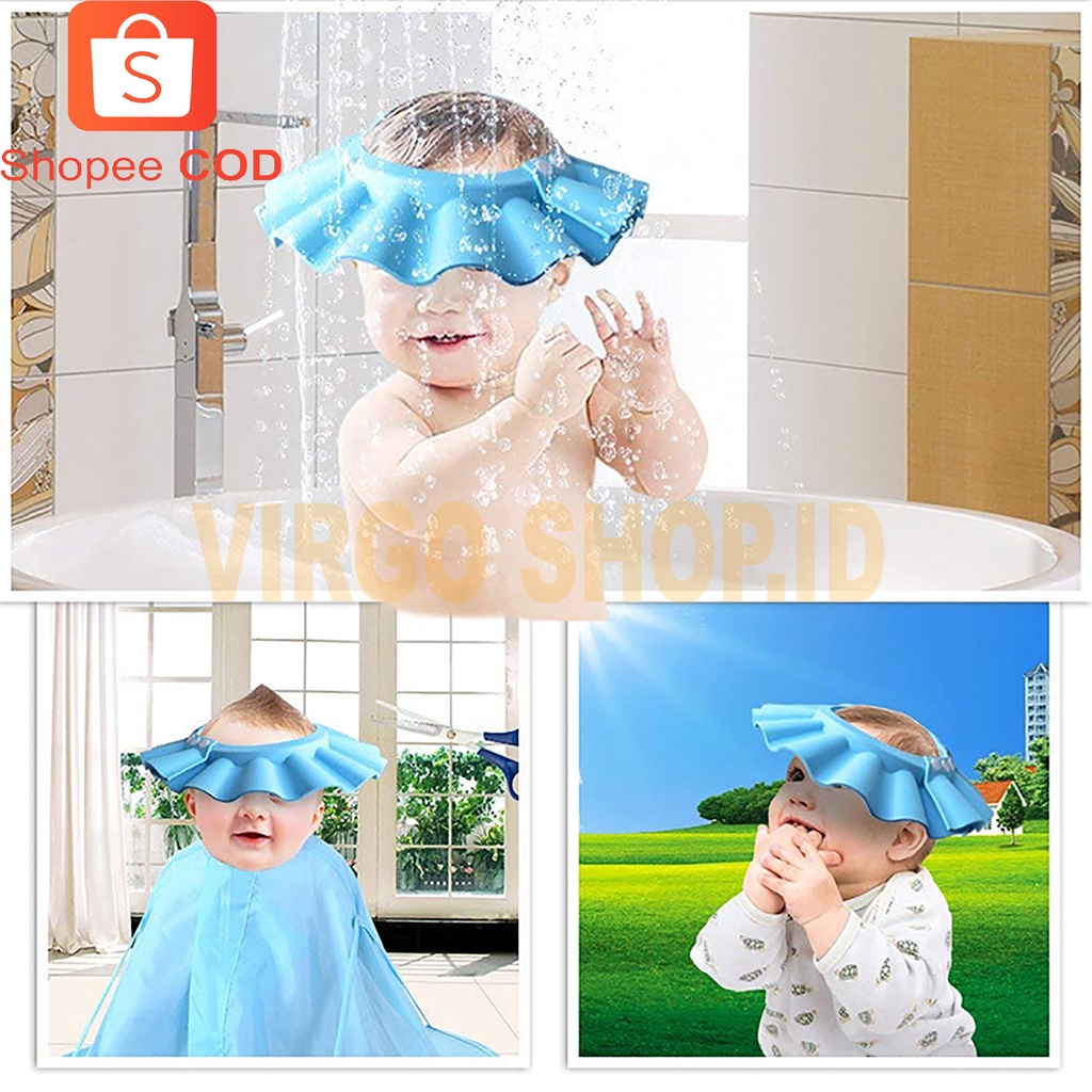 Topi Keramas Pelindung Kepala Bayi / Topi Keramas Anak Kancing Dengan Penutup Telinga Shower Cap Mandi Bayi Murah