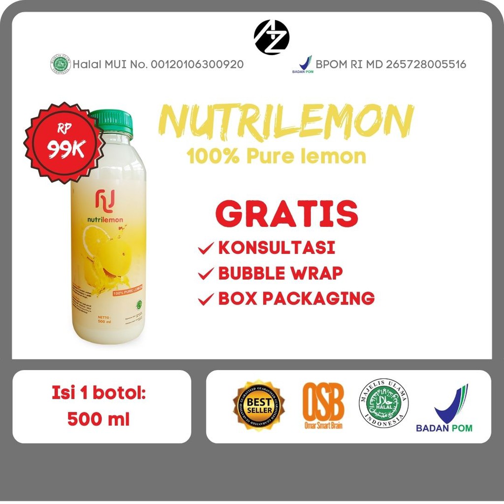 

Nutri Lemon OSB 500 ml Vitamin C Sari Lemon Peras Pelangsing 500ml Nutrilemon Murni Aiza