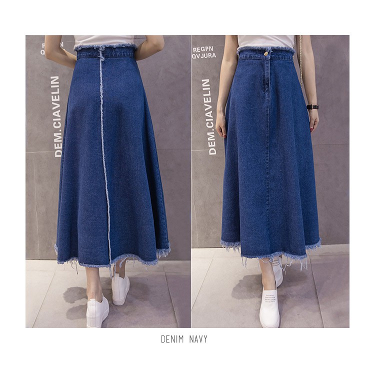 KARAKOREA 6088 Laura Denim skirt Rok panjang Wanita Rok maxi Rok jeans Rok flare Rok denim/Rok jeans wanita/Rok Jeans Korea/Rok wanita