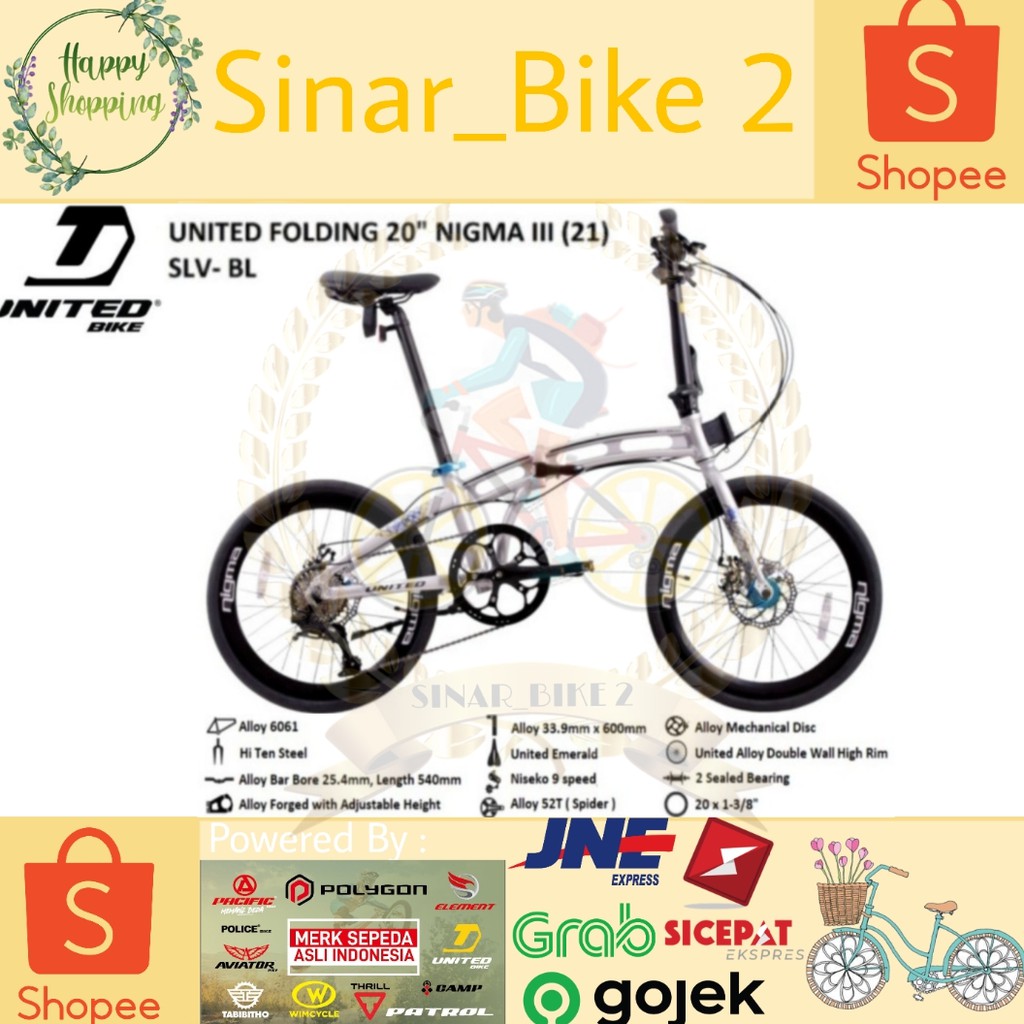 Sepeda Lipat 20Inch United Nigma III New 2021 Alloy 9Speed (Ekspedisi)