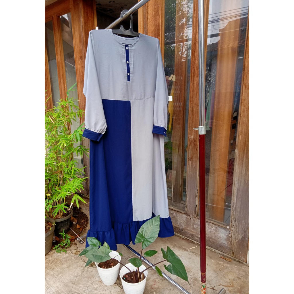 Gamis Abu Wollycrepe kombinasi warna ( Ghany 2005 Abu navy) by cha lisca