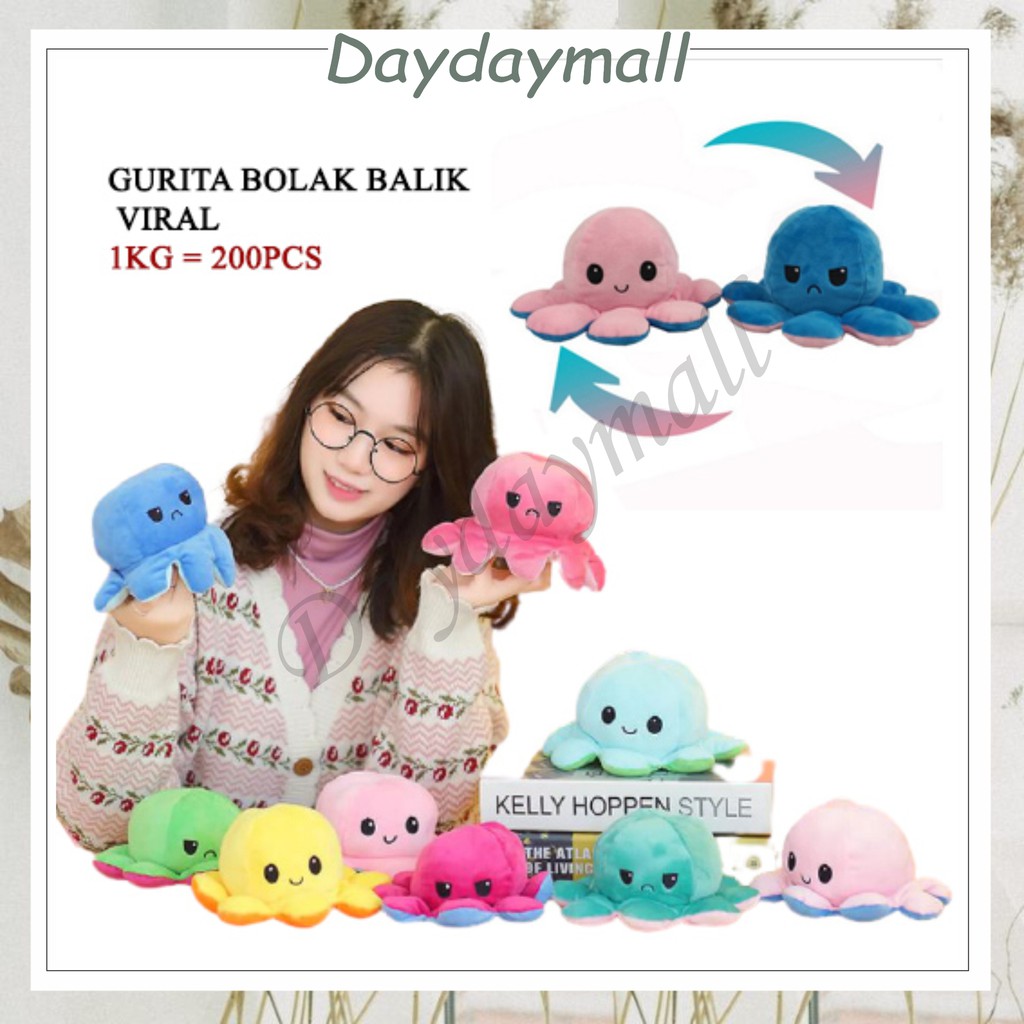 [1KG=23PCS] Boneka Gurita Octopus Doll Bisa Bolak Balik Cumi Ekspresi Rainbow Pelangi COD DD18