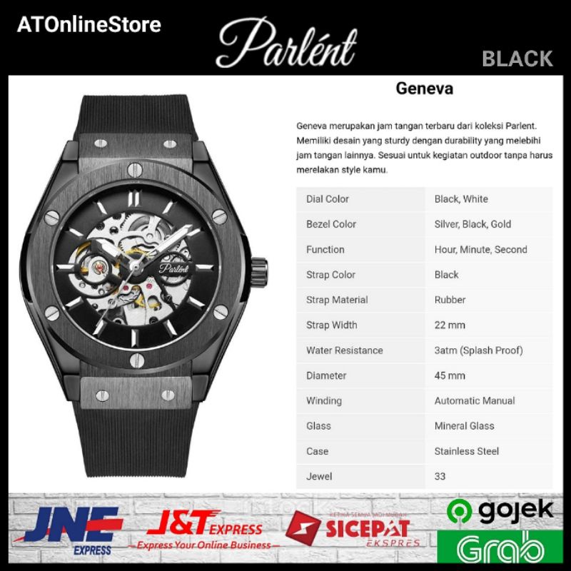 [ ORIGINAL ] Jam Tangan Automatic Parlent Geneva Black Garansi Resmi