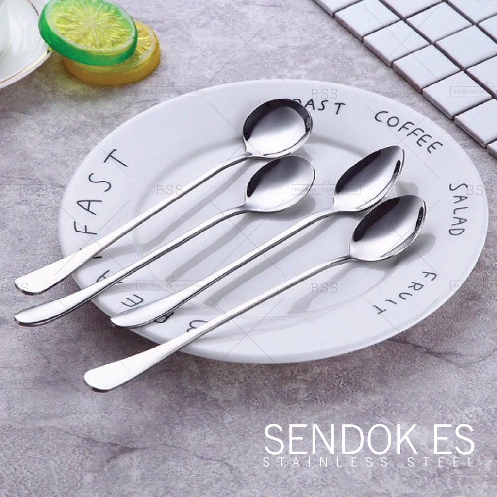 sendok es panjang dessert bulat stainless steel ice spoon tebal hotel