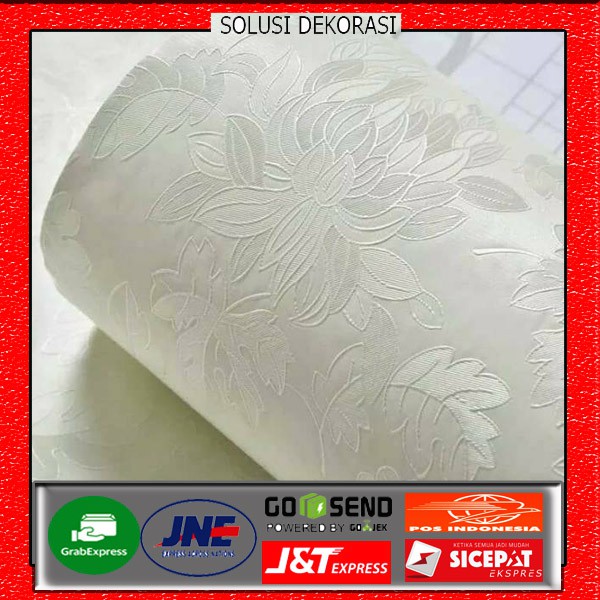 DISKON PROMO - wallpaper dinding murah | kembang Putih Polos 45 cm x 10 Meter - SOLUSI DEKORASI