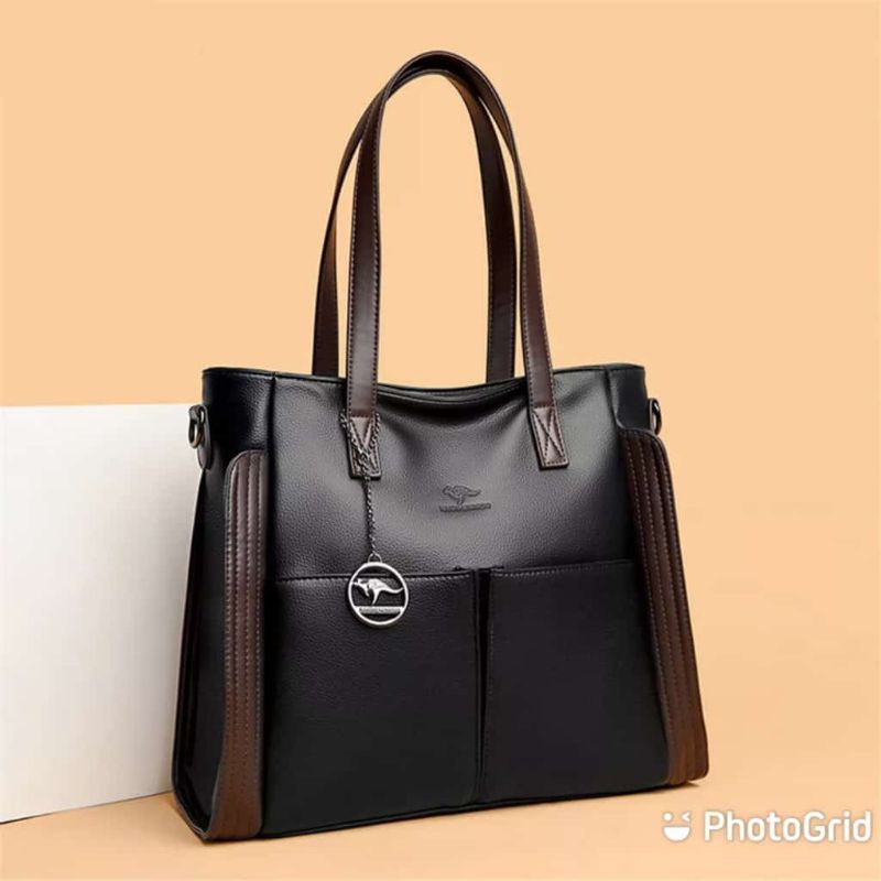 Tas Tote Wanita Elegan Hitam Coklat Kulit Sintetis Premium Tas Kerja Kantor Fashion Cewek Import