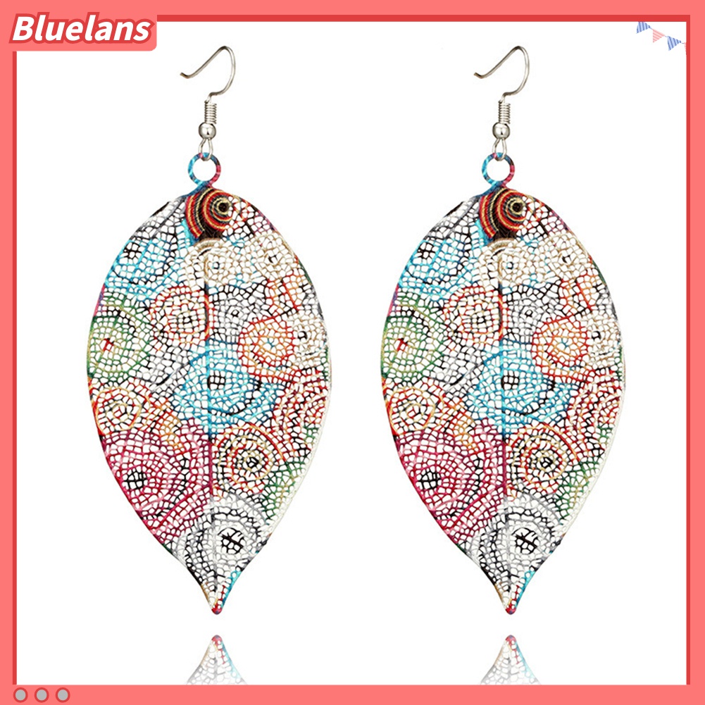 Anting Kait Bentuk Daun Rongga Warna-Warni Gaya Vintage Untuk Wanita