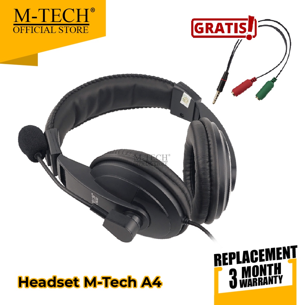 Headset / Earphone Original Mtech A4 Headset / Headphone A4 Pc/Laptop dan Smartphone With Mic